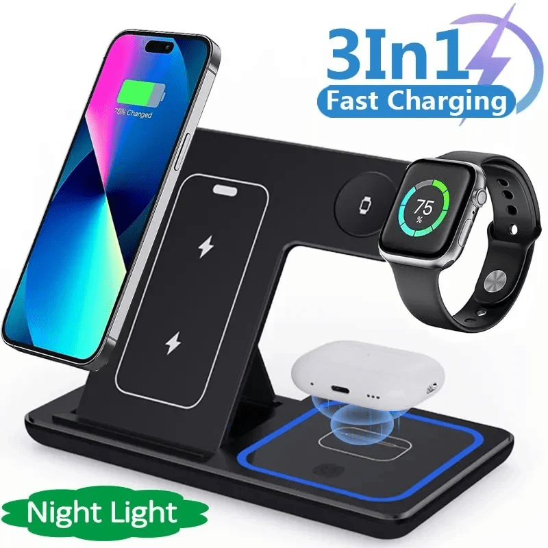 3 In 1 LED Fast Wireless Charger Stand Foldable Charging Station - Priceless Collect LLC