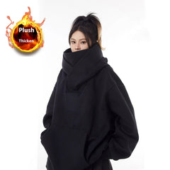 Loose High Collar Fleece Lined Hoodie - Priceless Collect LLC