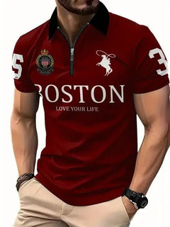 Men's 3D Digital Print Zip-Up Polo Shirt - Priceless Collect LLC