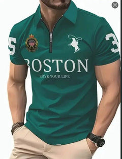 Men's 3D Digital Print Zip-Up Polo Shirt - Priceless Collect LLC