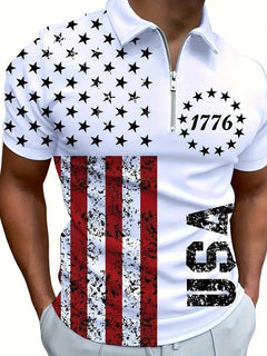 Men's 3D Digital Print Zip-Up Polo Shirt - Priceless Collect LLC