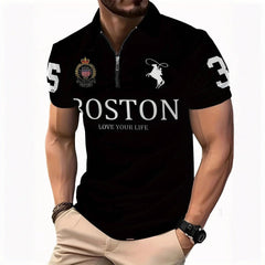Men's 3D Digital Print Zip-Up Polo Shirt - Priceless Collect LLC