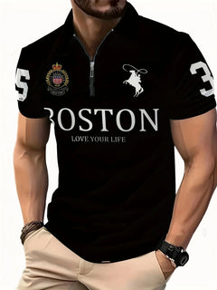 Men's 3D Digital Print Zip-Up Polo Shirt - Priceless Collect LLC